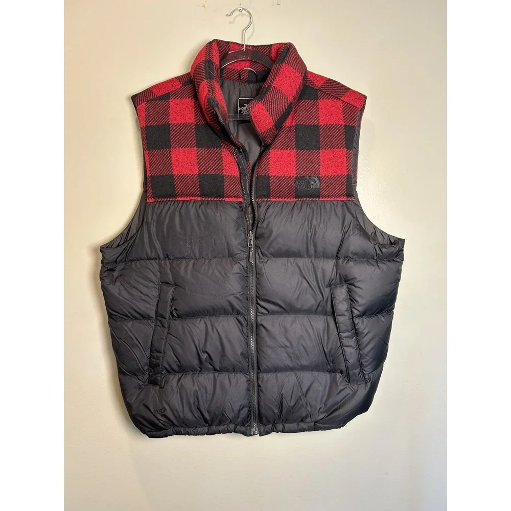 The North Face Nupste 700 Down Puffer Vest Red/Black Check Plaid Men's XL